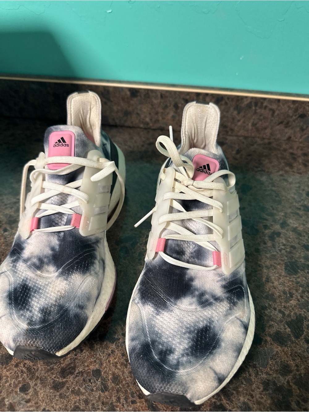 adidas Tie-Dye Running Shoes in Black, White & Pink